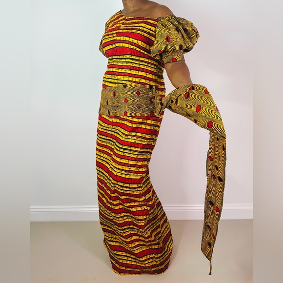 African Print Ankara Multicolor Statement Sleeve Maxi Dress - Picture 4 of 11
